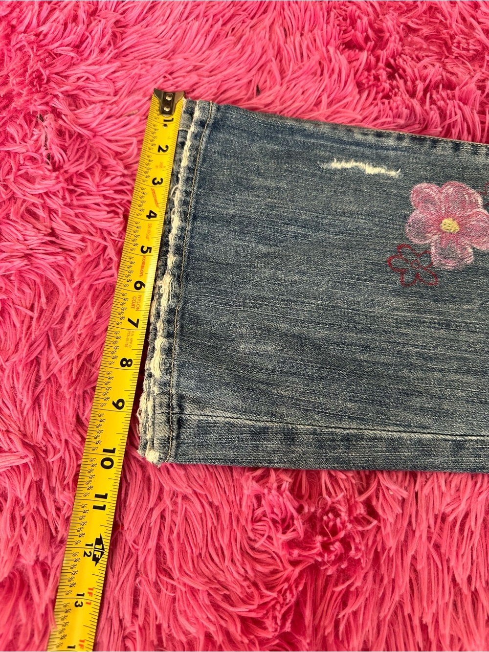 Guess Blue Denim Flare Jeans with Pink Floral Embroidery - Picture 5 of 15